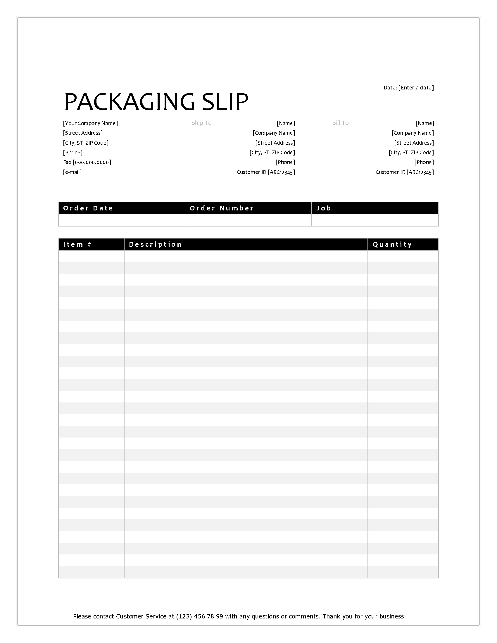 12 - Packing List of Order Template